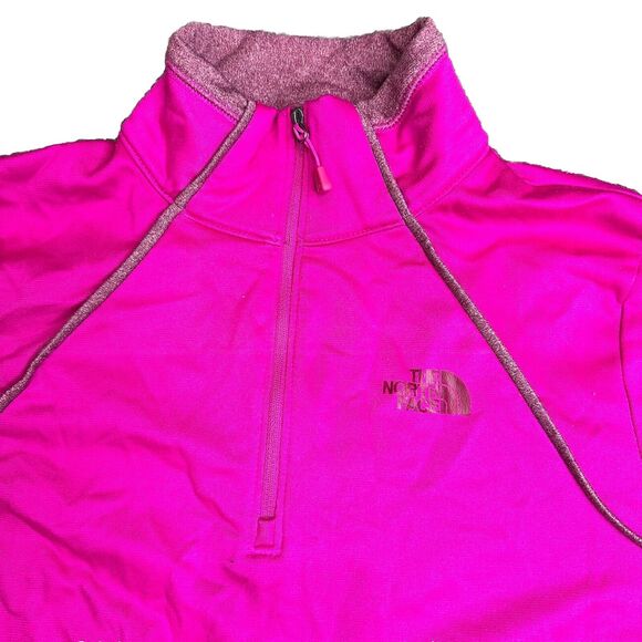 North Face Sweater Womens Large Pink Fuscia Canyonlands 1/4 Zip Fleece Pullover - Picture 3 of 5